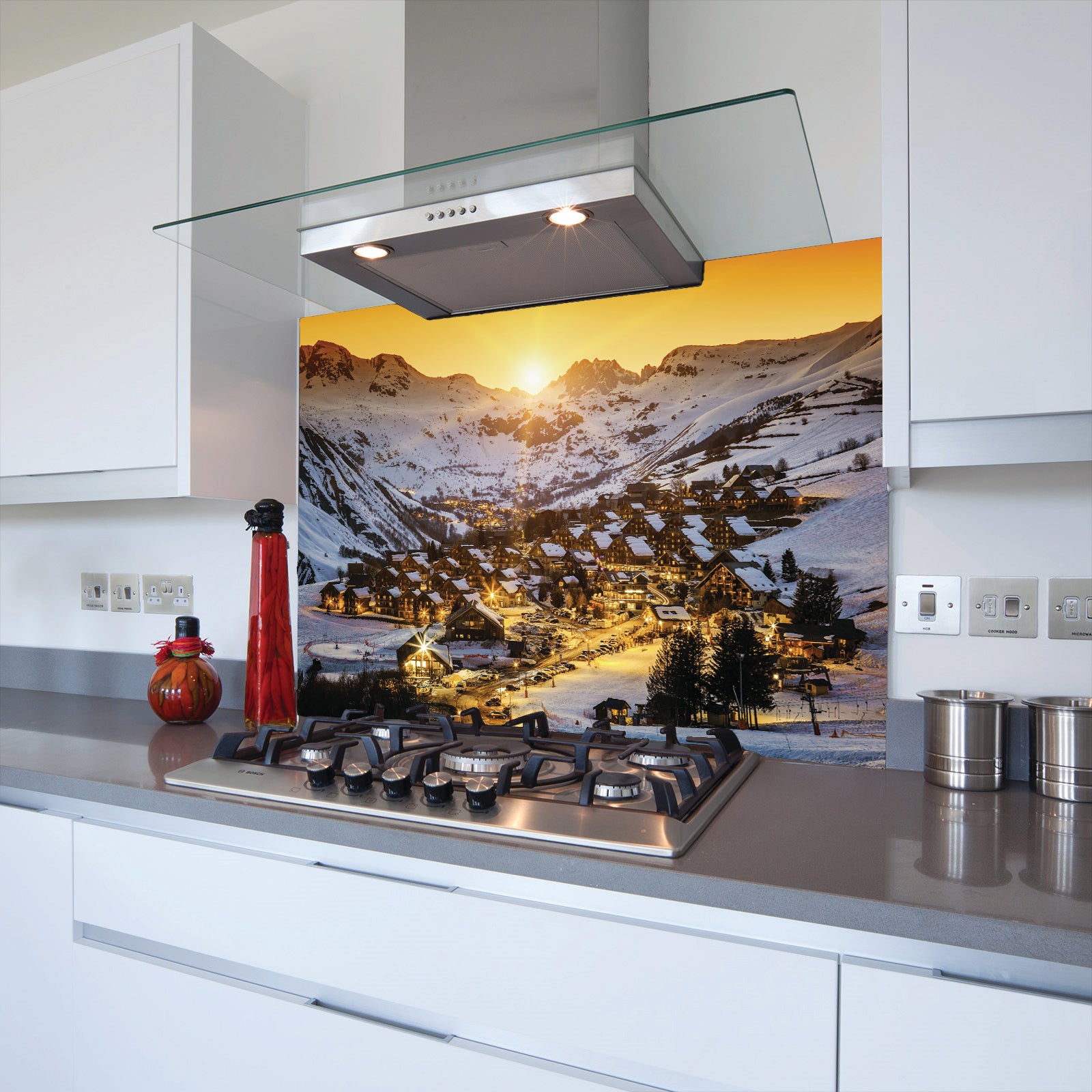 Snowy Mountain Toughened Glass Kitchen Splashback - Adhesive Included