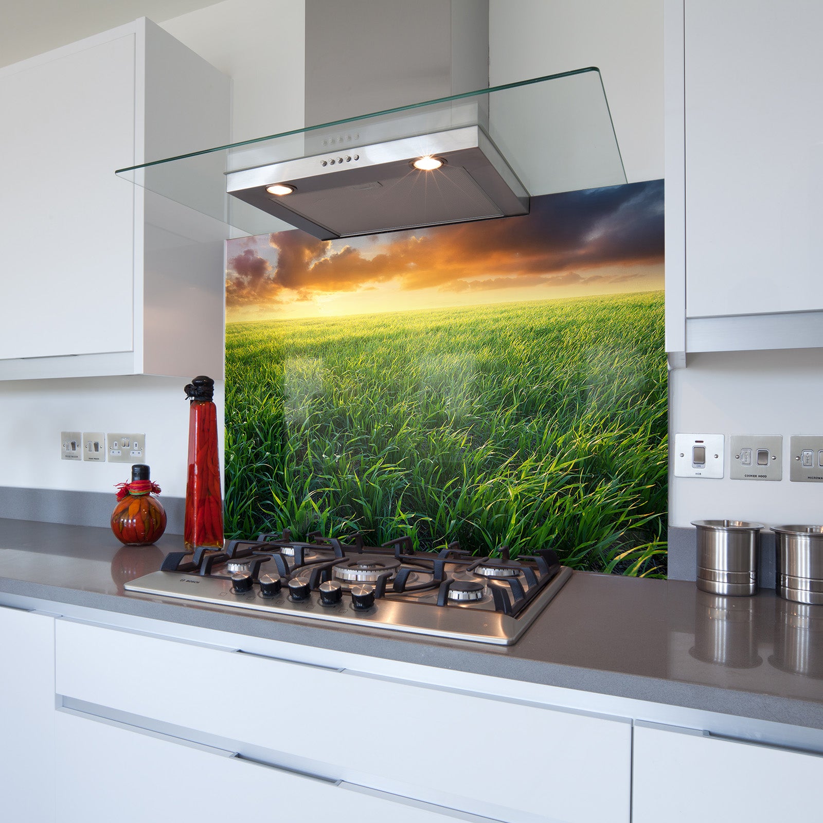 Field Toughened Glass Kitchen Splashback - Adhesive Included