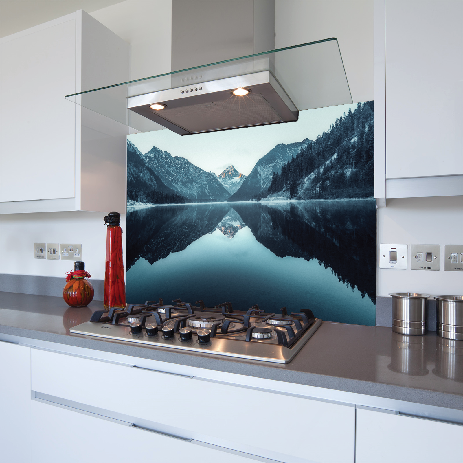 Lake & Mountains Toughened Glass Kitchen Splashback - Adhesive Included