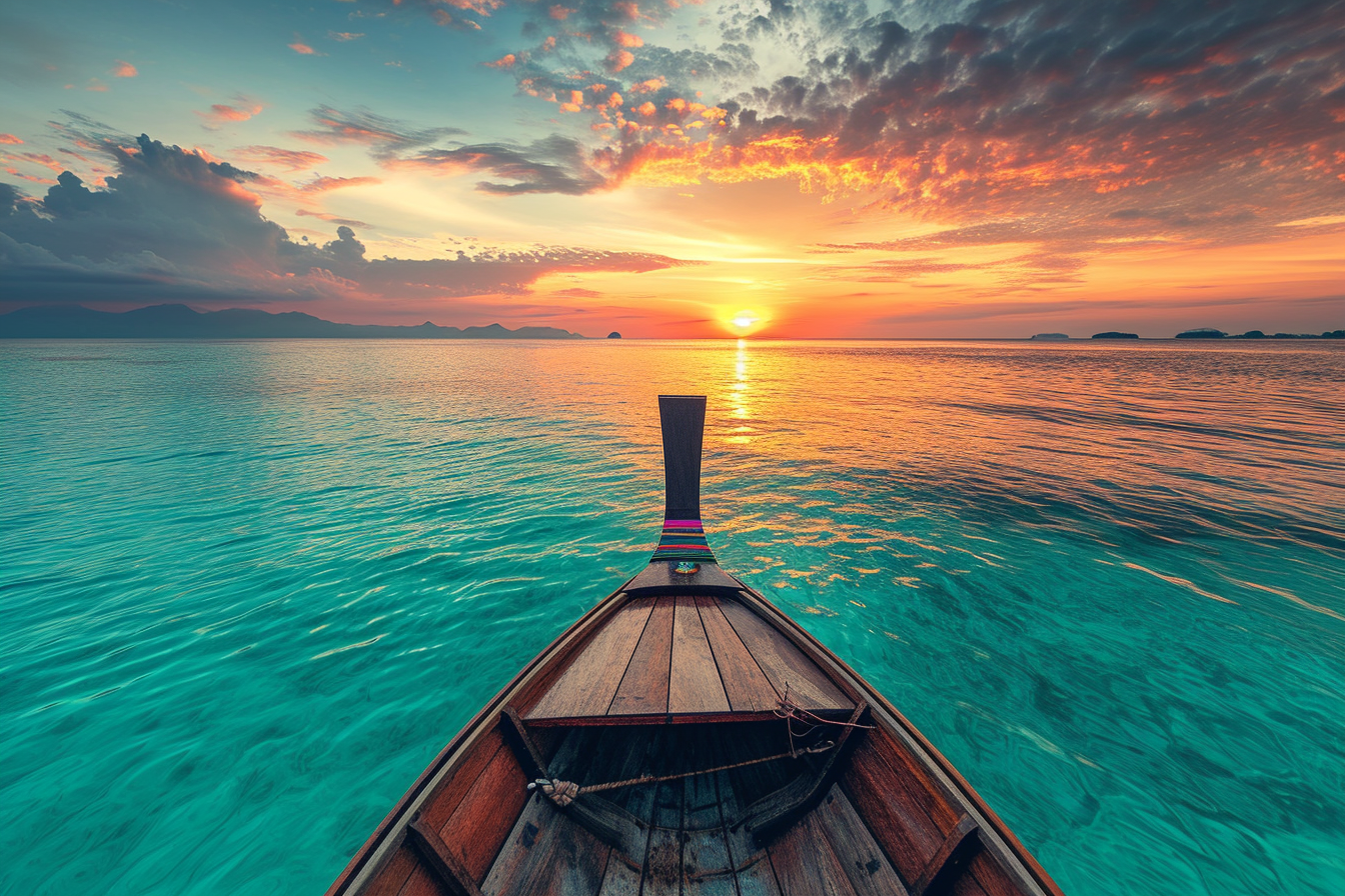 Boat in the Ocean Toughened Glass Kitchen Splashback - Adhesive Included