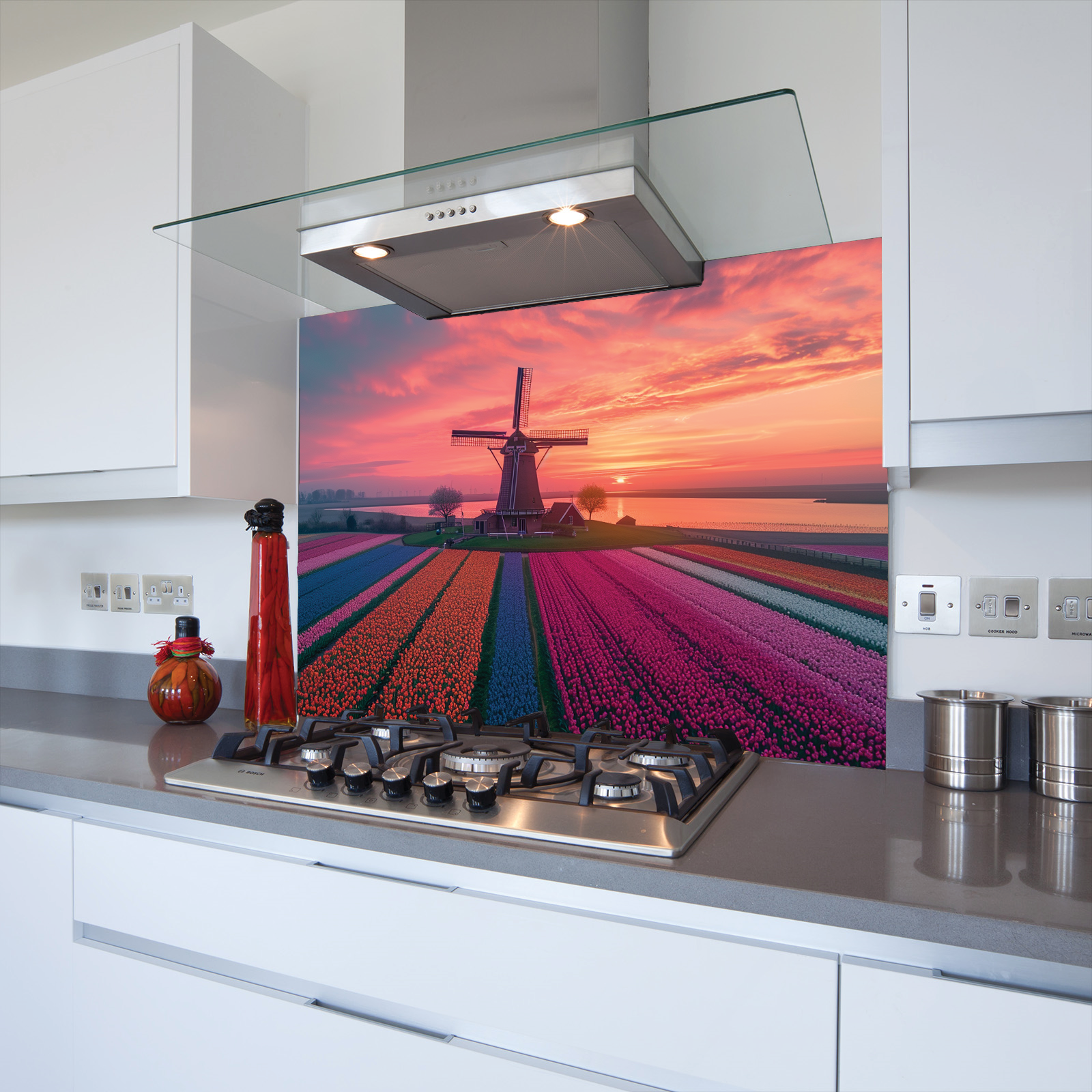 Tulip Field Toughened Glass Kitchen Splashback - Adhesive Included