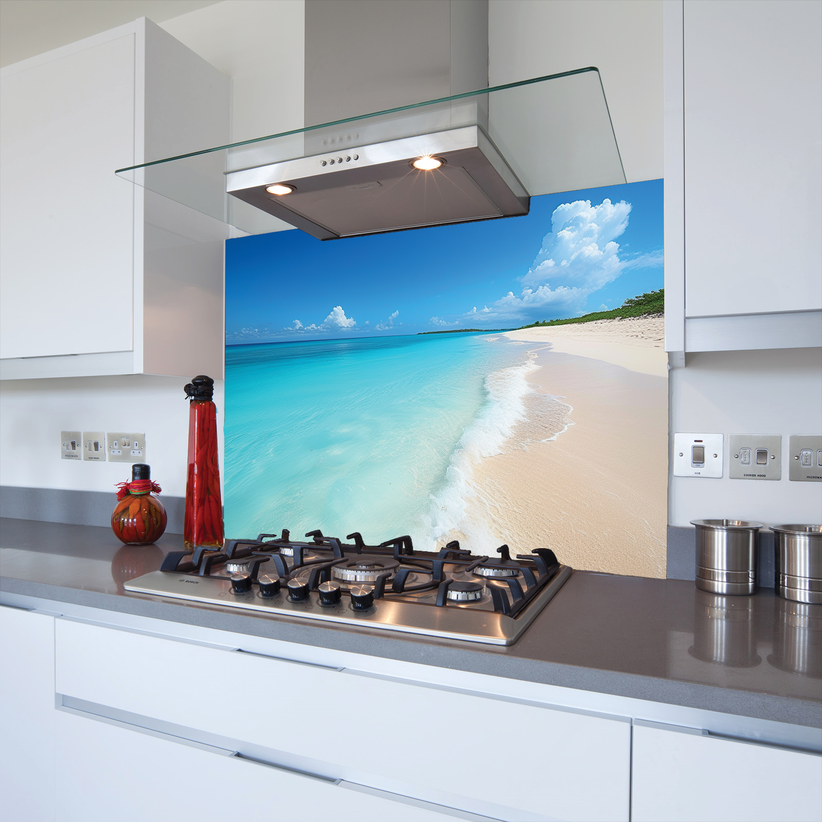 Sandy Beach Toughened Glass Kitchen Splashback - Adhesive Included