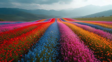 Coloured Flower Field Toughened Glass Kitchen Splashback - Adhesive Included