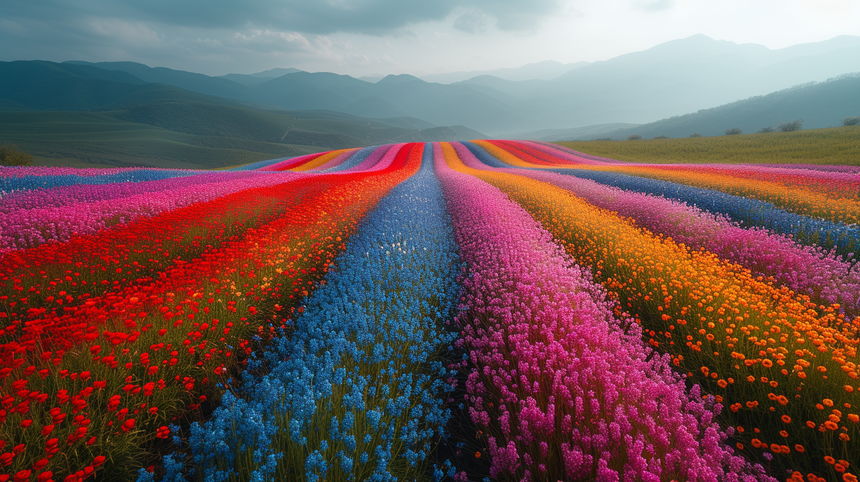 Coloured Flower Field Toughened Glass Kitchen Splashback - Adhesive Included