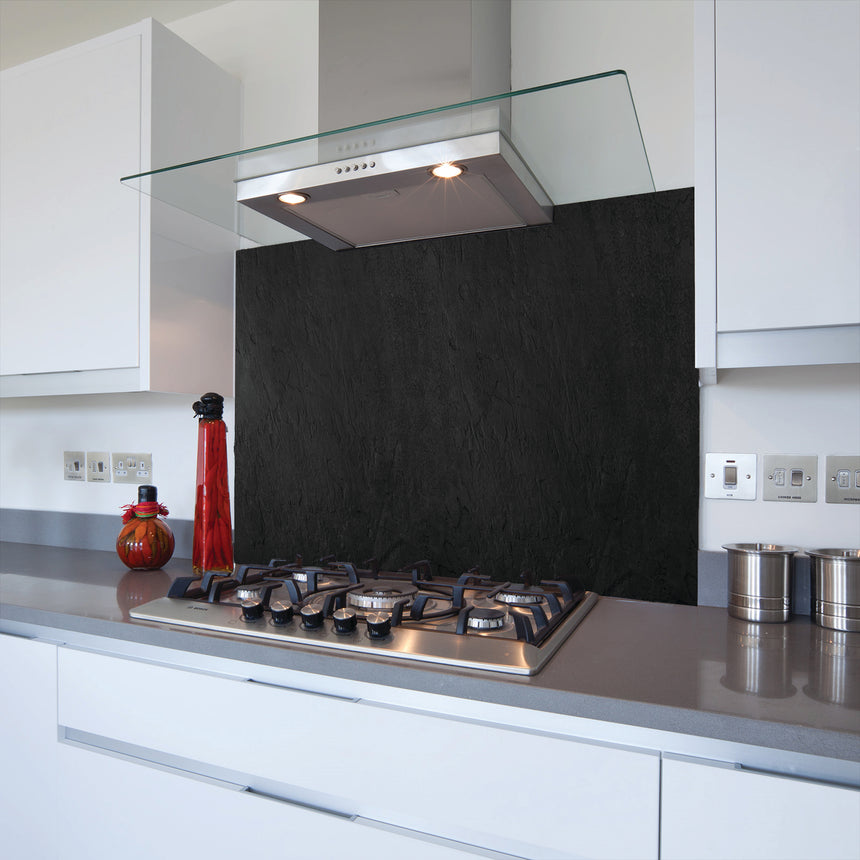Black Concrete Toughened Glass Kitchen Splashback - Adhesive Included