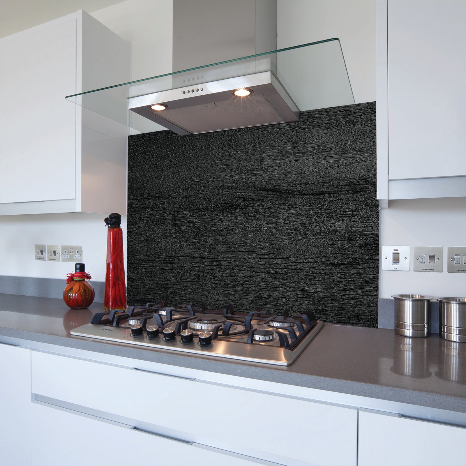 Charcoal Trunk Toughened Glass Kitchen Splashback - Adhesive Included
