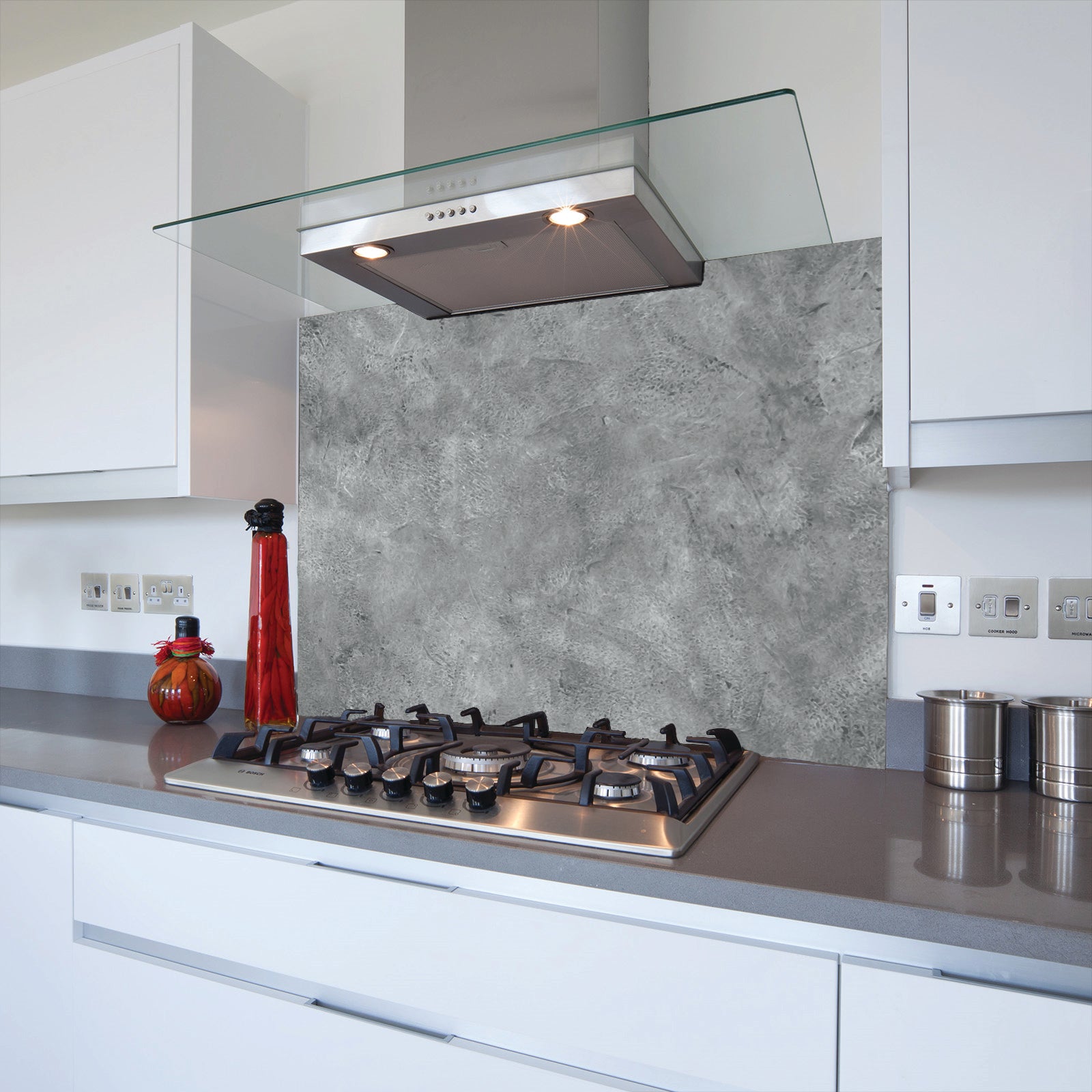 Cloudy Concrete Toughened Glass Kitchen Splashback - Adhesive Included