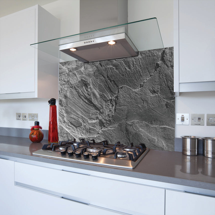 Grey Stone Toughened Glass Kitchen Splashback - Adhesive Included