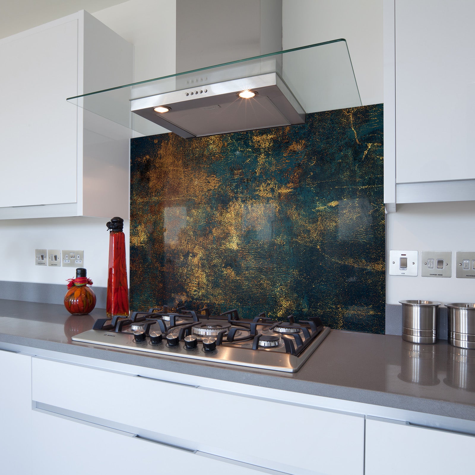 Tarnished Gold Toughened Glass Kitchen Splashback - Adhesive Included