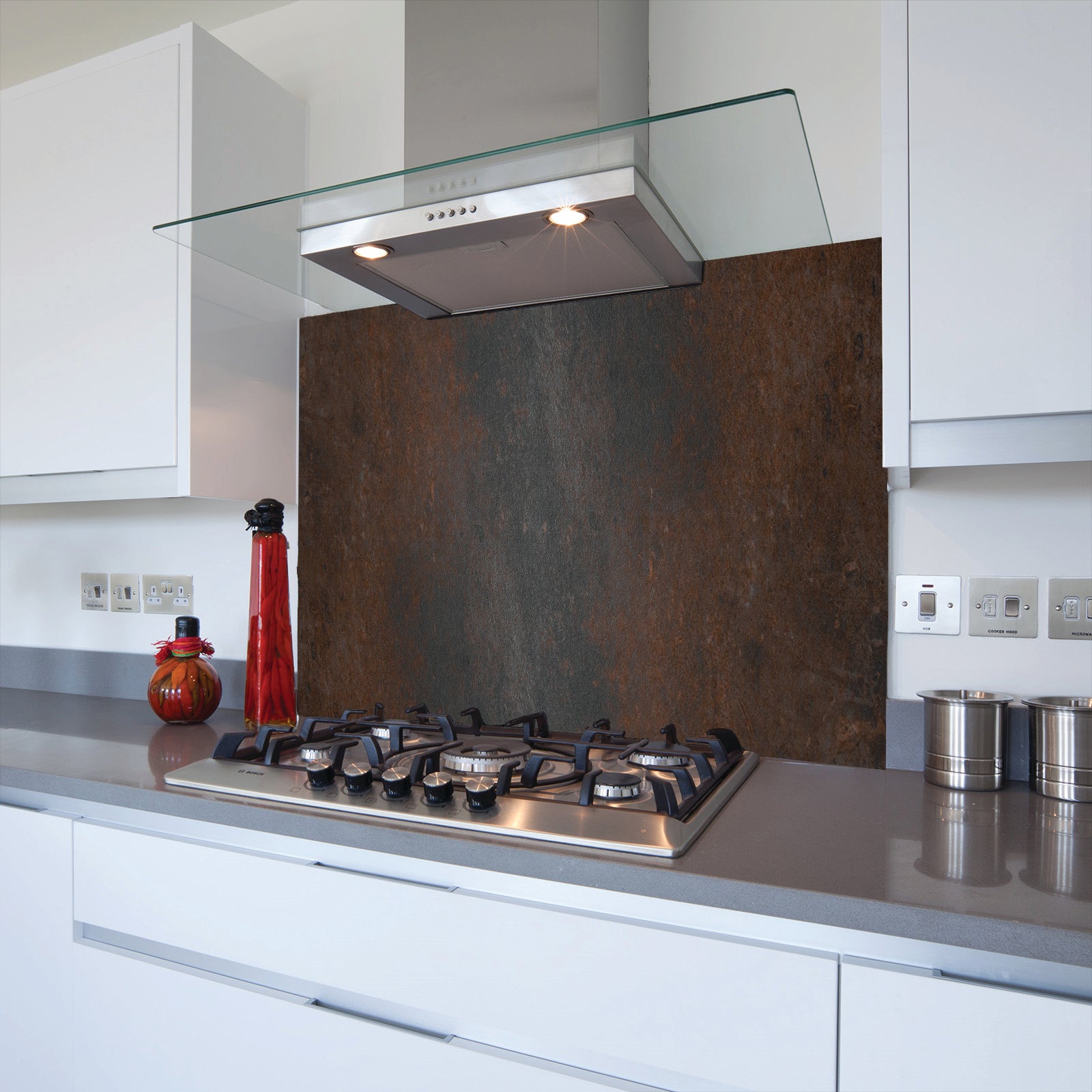 Rusted Slate Toughened Glass Kitchen Splashback - Adhesive Included