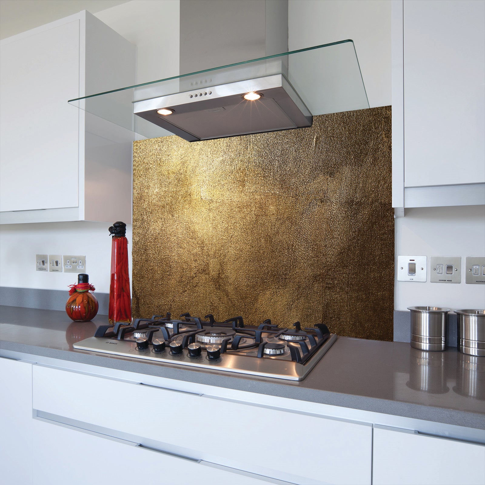 Weathered Gold Toughened Glass Kitchen Splashback - Adhesive Included