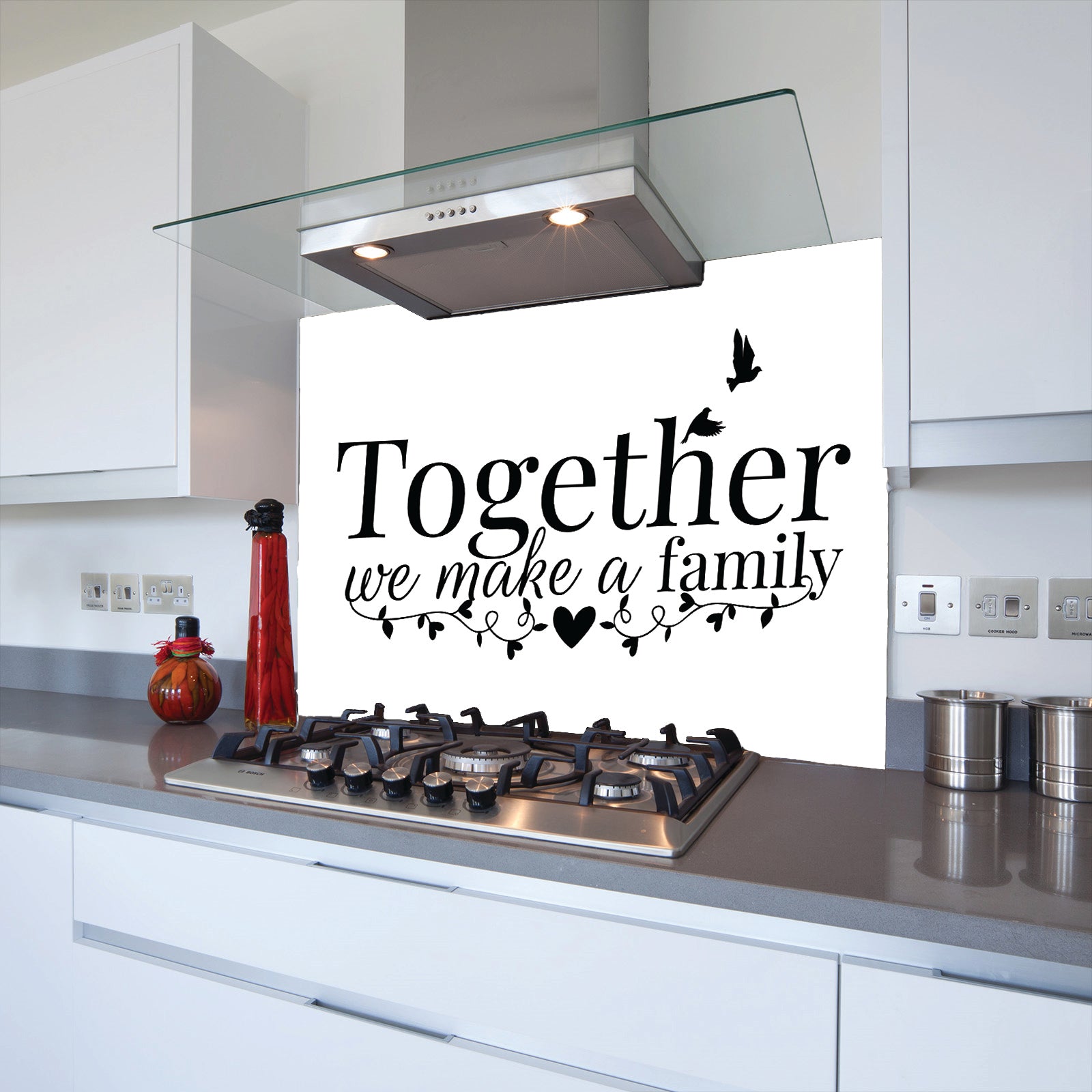 Together Family Toughened Glass Kitchen Splashback - Adhesive Included