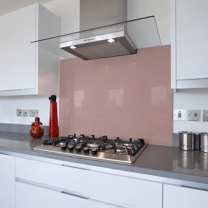 Blushing Parlour Glass Splashback behind kitchen hob