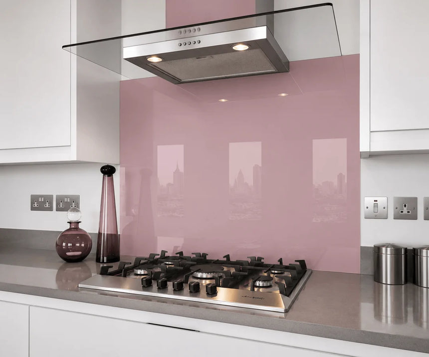 Ember Pink Glass Splashback behind hob