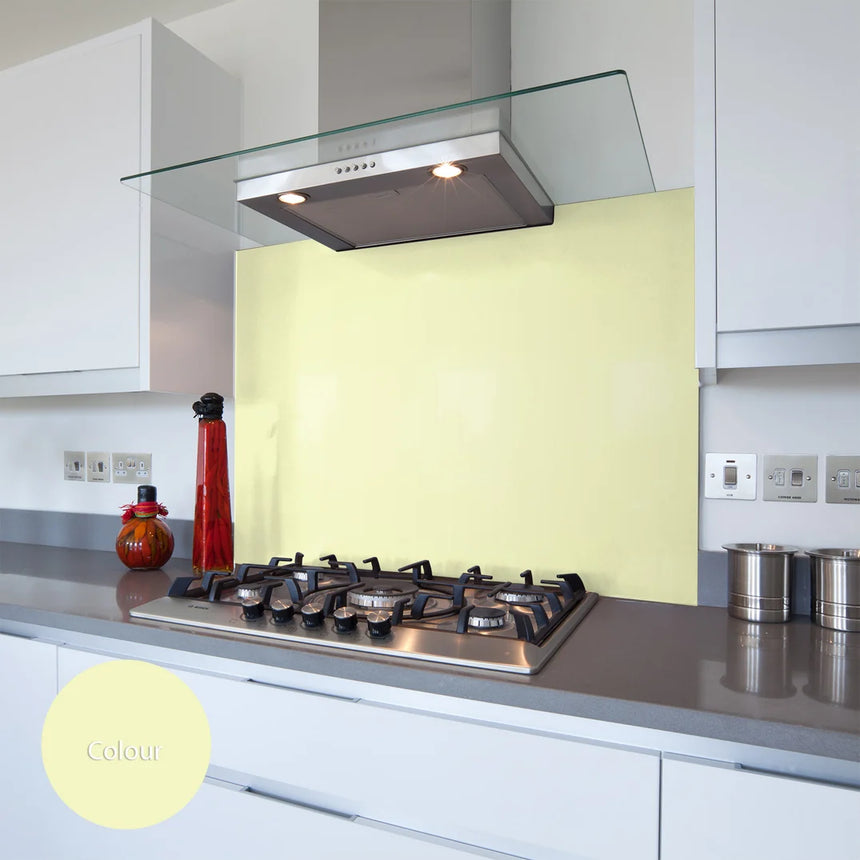 Lemon Yellow Glass Splashback behind kitchen hob