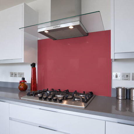 Parish Brick Red Glass Splashback behind kitchen hob